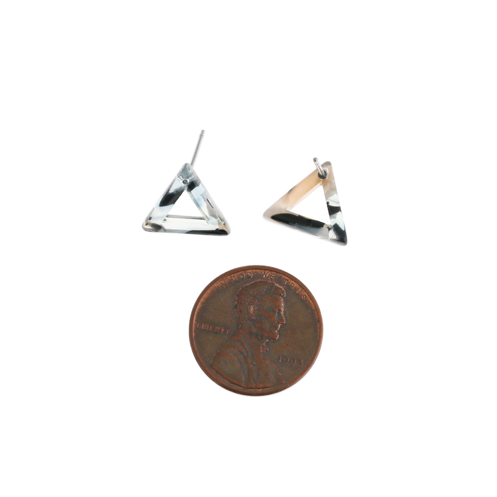 Resin Stainless Steel Earrings - Triangle Swirl Studs - 11.5mm x 13mm - 2 Pieces 1 Pair - ER231