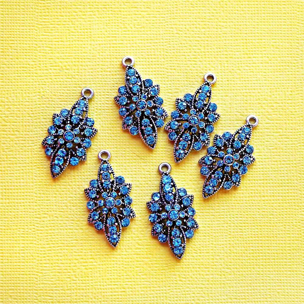 Rhinestone Antique Silver Tone Charm With Inset Rhinestones - SC2052