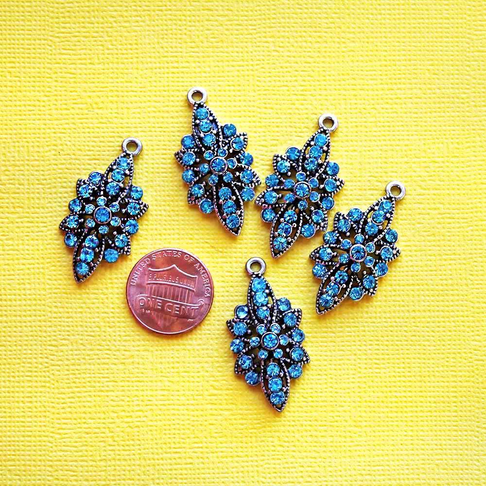 Rhinestone Antique Silver Tone Charm With Inset Rhinestones - SC2052