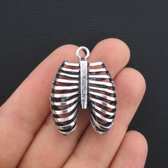 Ribcage Bones Antique Silver Tone Charm 3D - SC3392