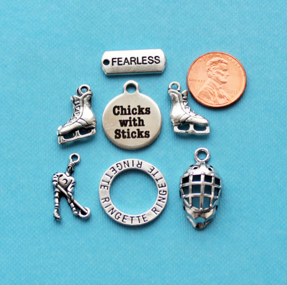 Ringette Charm Collection Antique Silver Tone 7 Different Charms - COL342