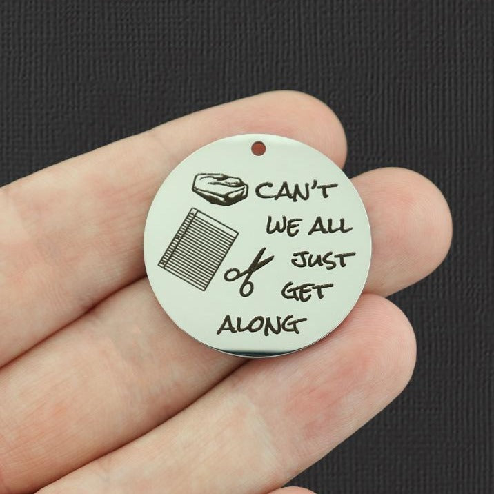 Rock Paper Scissors Stainless Steel 30mm Round Charms - Can't we all just get along - BFS010-5567