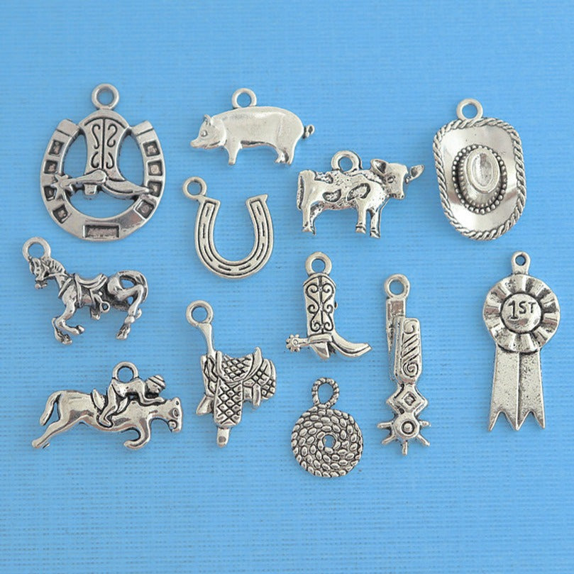 Rodeo Charm Collection Antique Silver Tone 12 Different Charms - COL144