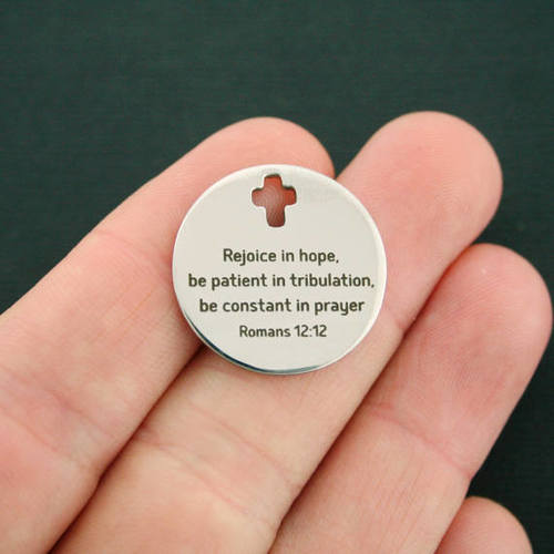 Romans 12:12 Stainless Steel Cross Charms - Rejoice in hope, be patient in tribulation, be constant in prayer - BFS023-2061