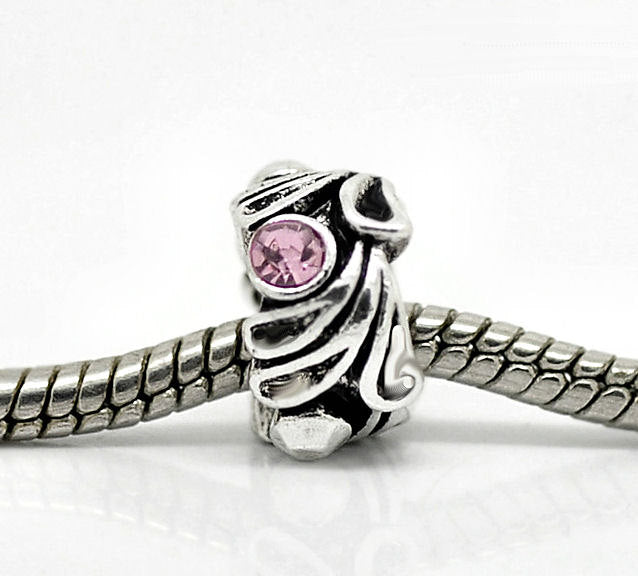 Rondelle Spacer Beads 12mm x 8mm - Silver Tone with Inset Rhinestones - 5 Beads - SC7757