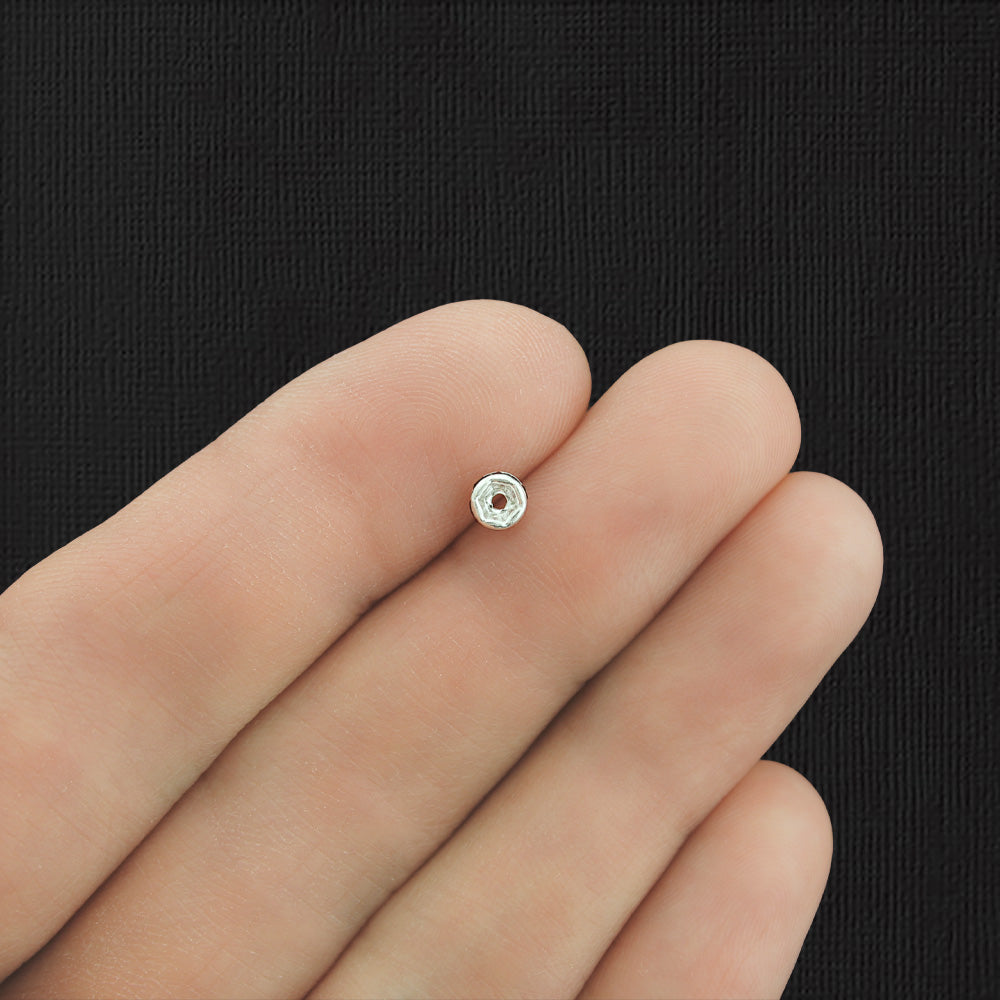 Rondelle Spacer Beads 4mm x 2.1mm - Ton argenté avec strass noirs incrustés - 25 Perles - SC6104