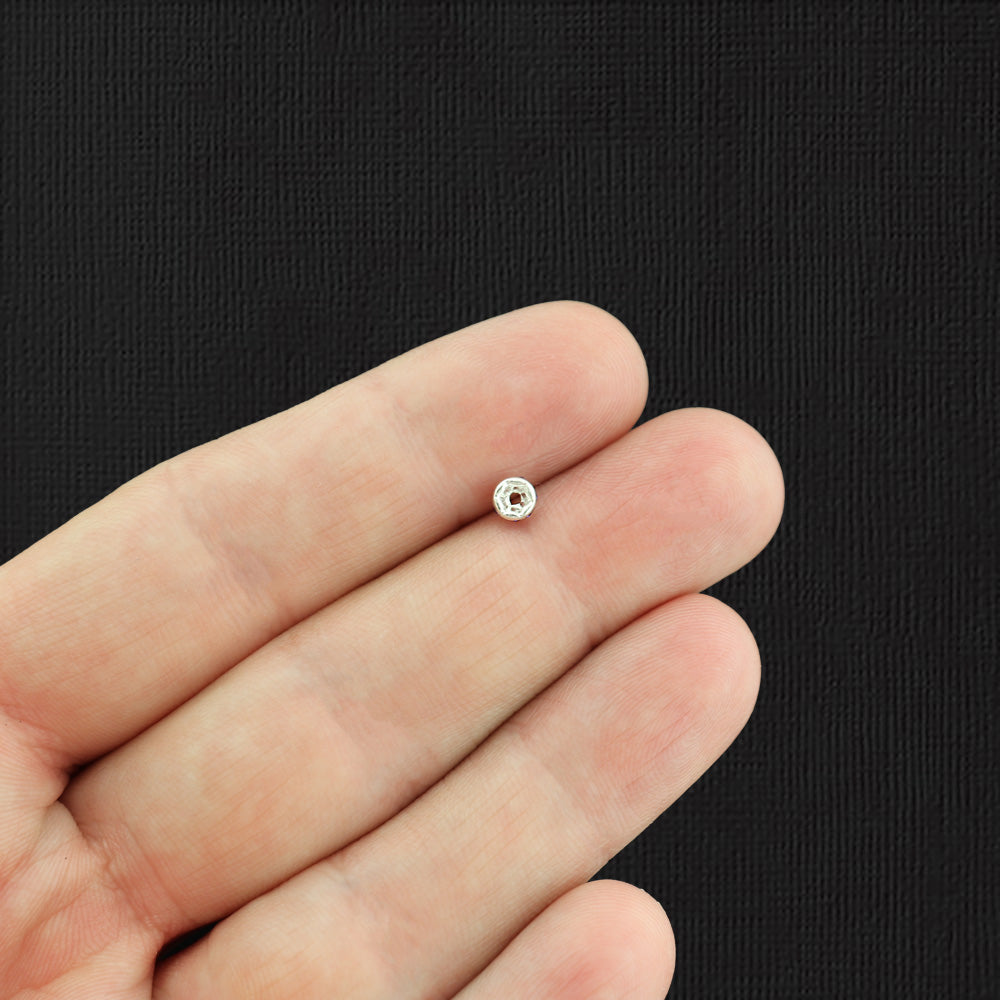 Rondelle Spacer Beads 4mm x 2.1mm - Silver Tone with Inset Royal Blue Rhinestones - 25 Beads - SC6102