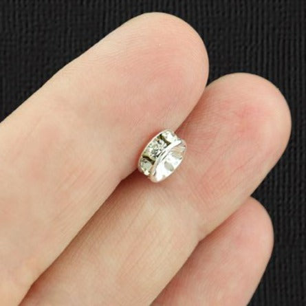 Perles d'espacement Rondelle 7 mm x 3,3 mm - ton argent avec strass clairs incrustés - 50 perles - SC6281