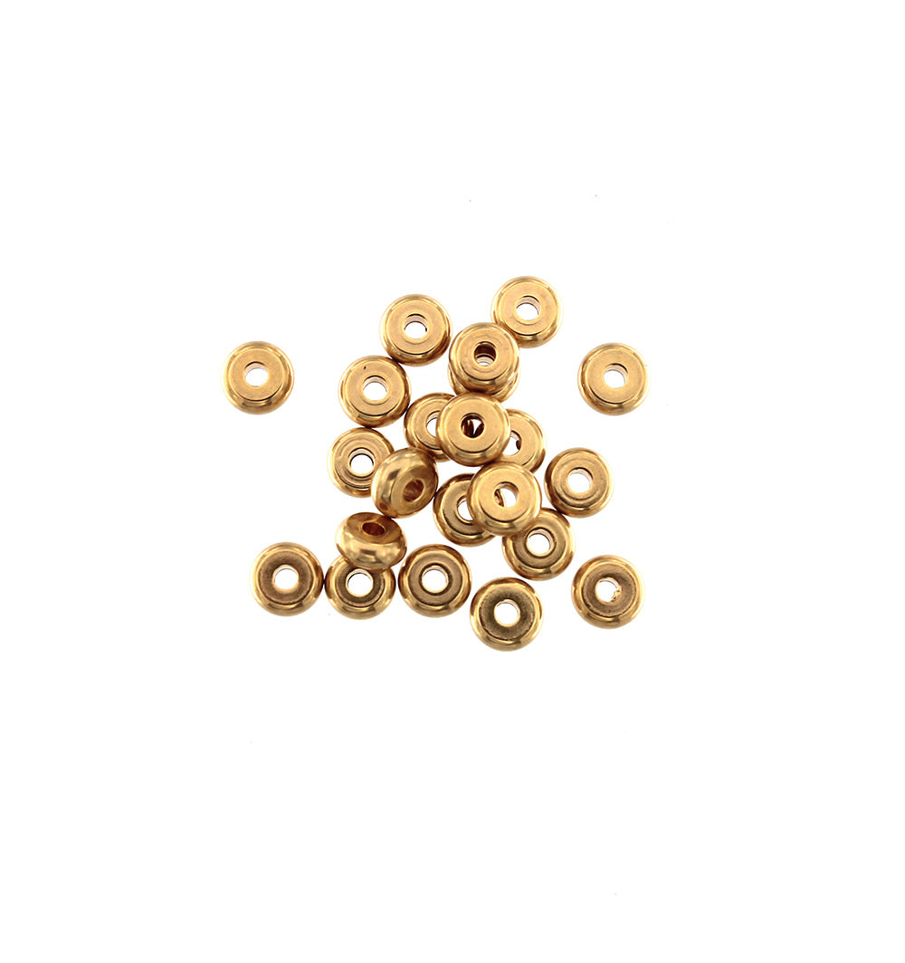 Perles d'espacement en acier inoxydable Rondelle 6 mm x 2,5 mm - ton or - 4 perles - FD783