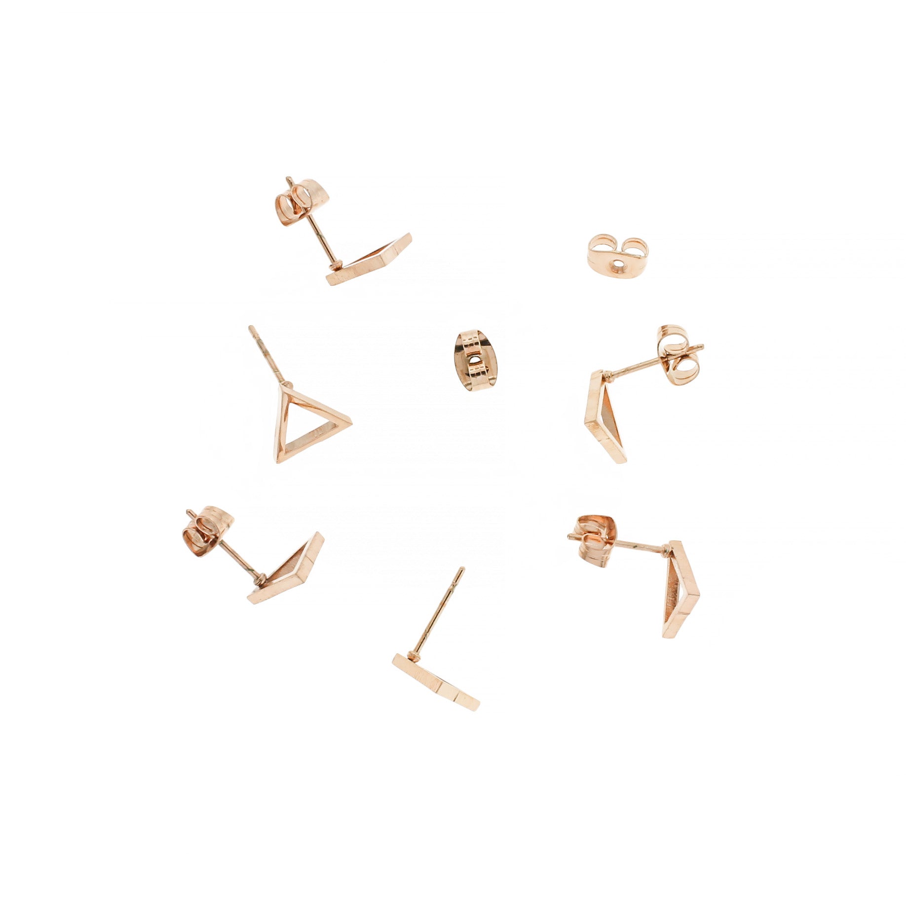Rose Gold Stainless Steel Earrings - Triangle Studs - 12mm x 9mm - 2 Pieces 1 Pair - Z509