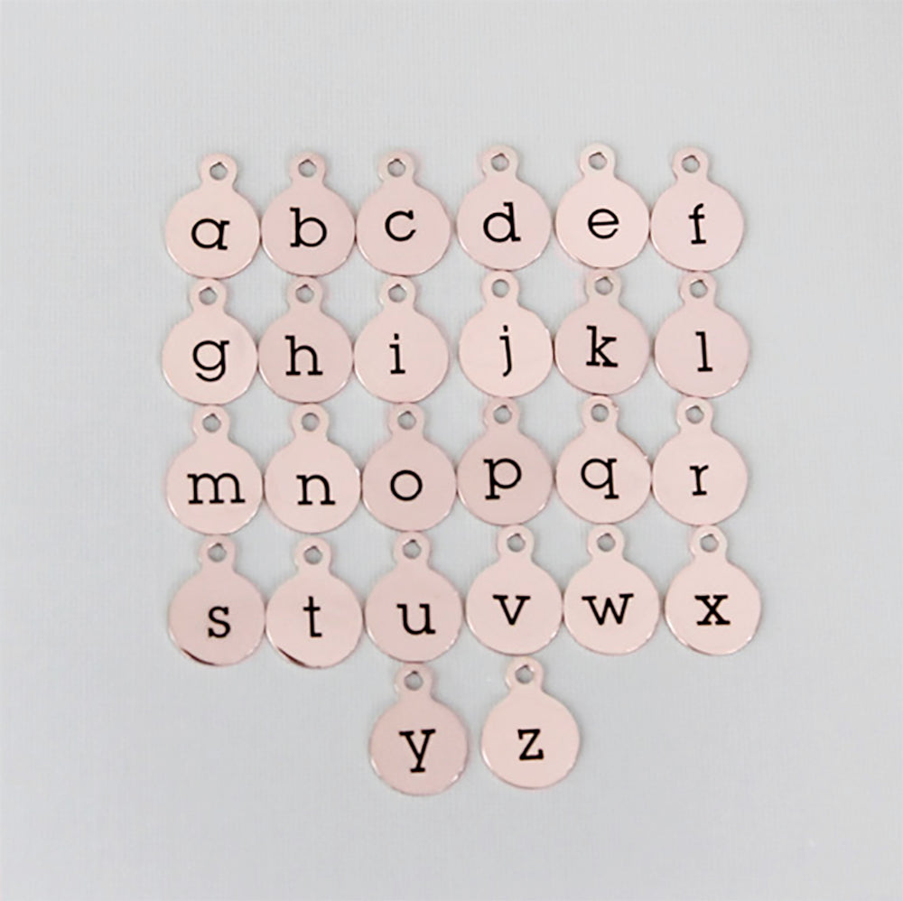 Breloques en acier inoxydable or rose - Alphabet complet 26 lettres - Alphabet minuscule - 13 mm avec boucle - ALPHA1400BFSROGOLD