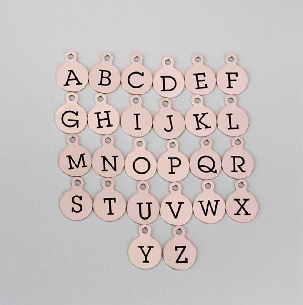 Rose Gold Stainless Steel Letter Charms - Full Alphabet 26 Letters - Uppercase Alphabet - 13mm With Loop - ALPHA1300BFSROGOLD