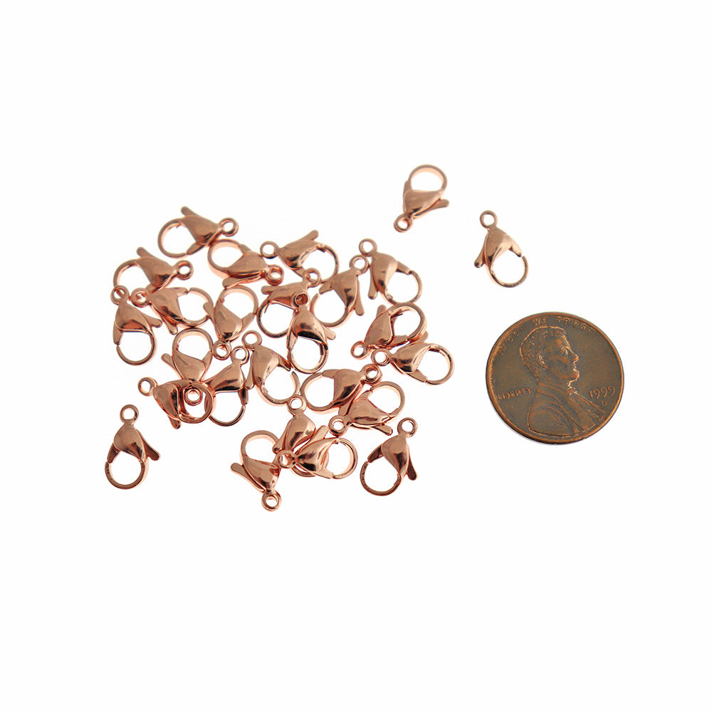 Rose Gold Stainless Steel Lobster Clasps 12mm x 5mm - 10 Clasps - FF269