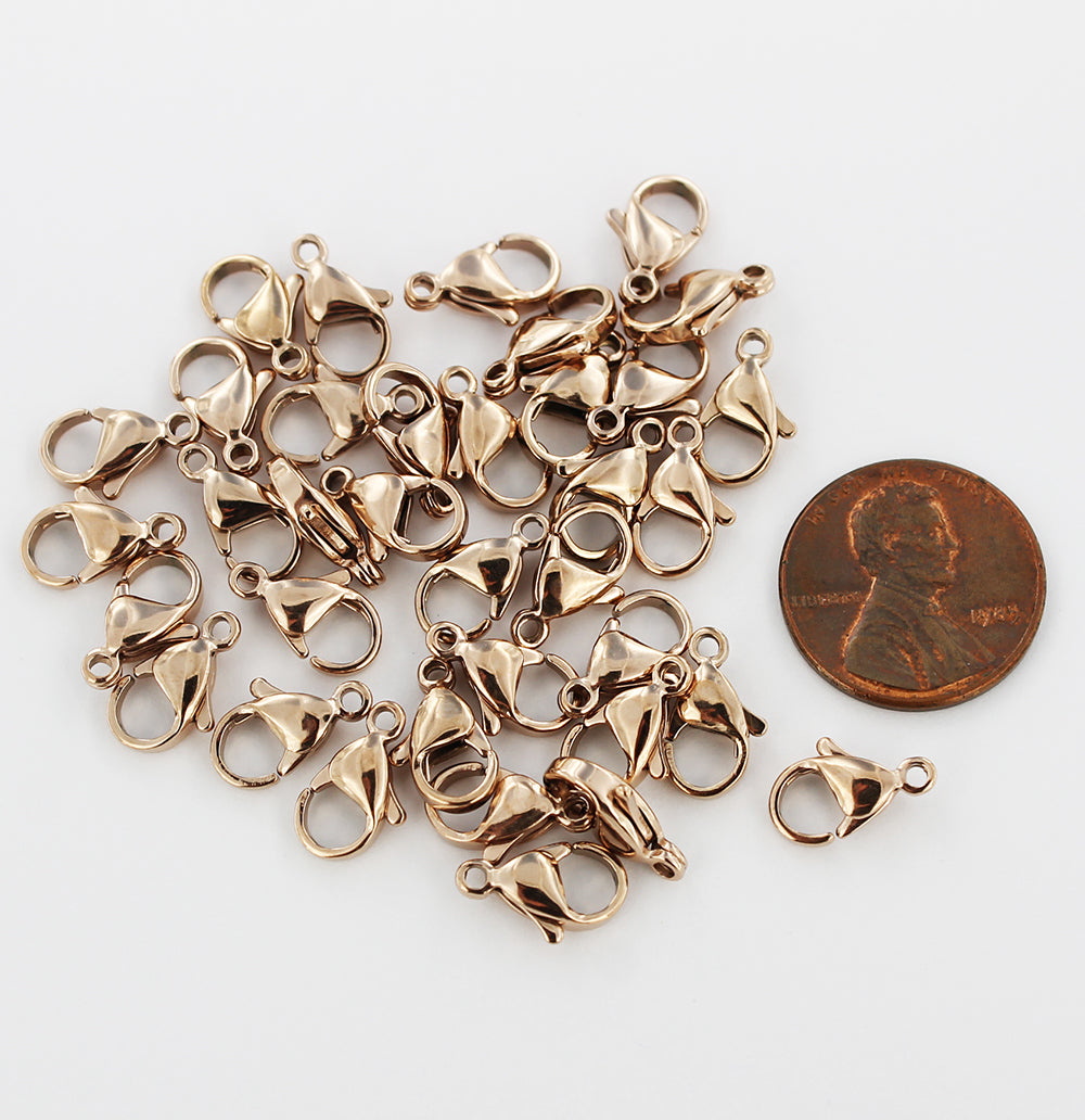 Fermoirs Homard Acier Inoxydable Or Rose 12mm x 7mm - 5 Fermoirs - FD610