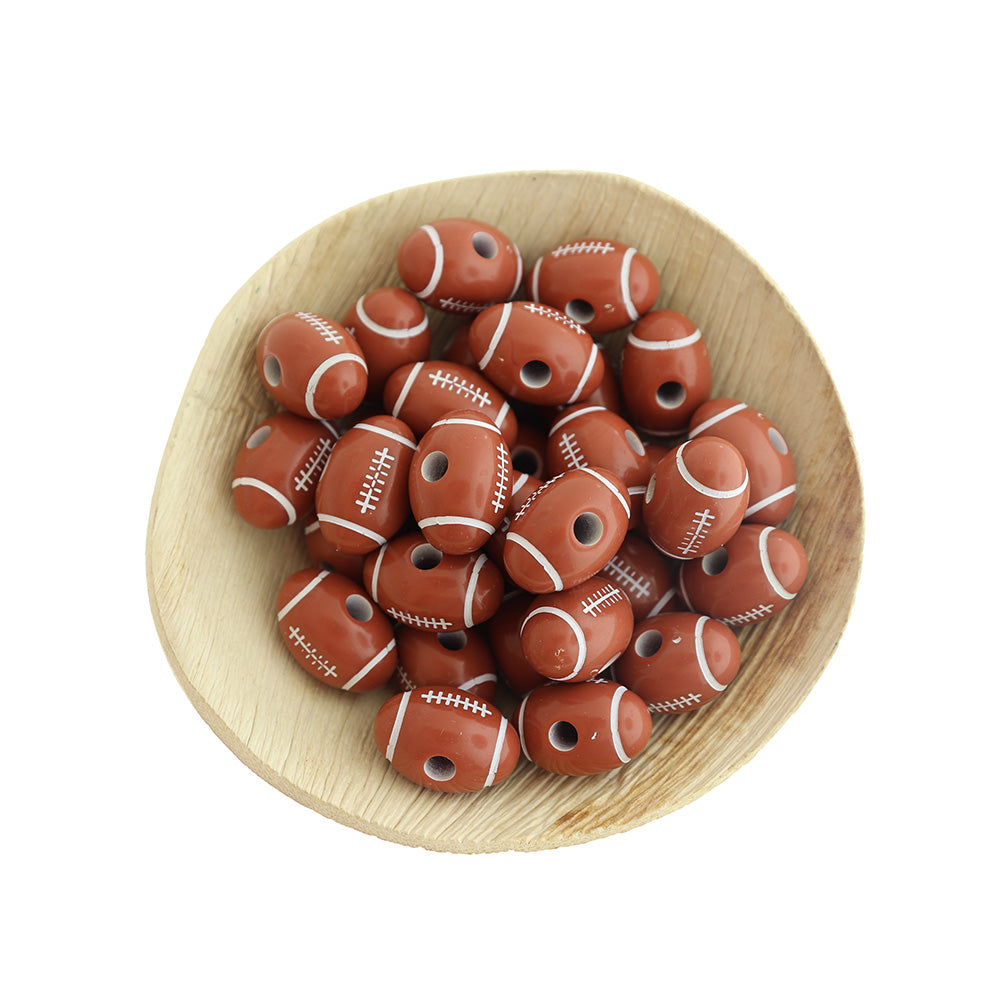 Round Acrylic Beads 12mm - Football - 20 Beads - BD2279