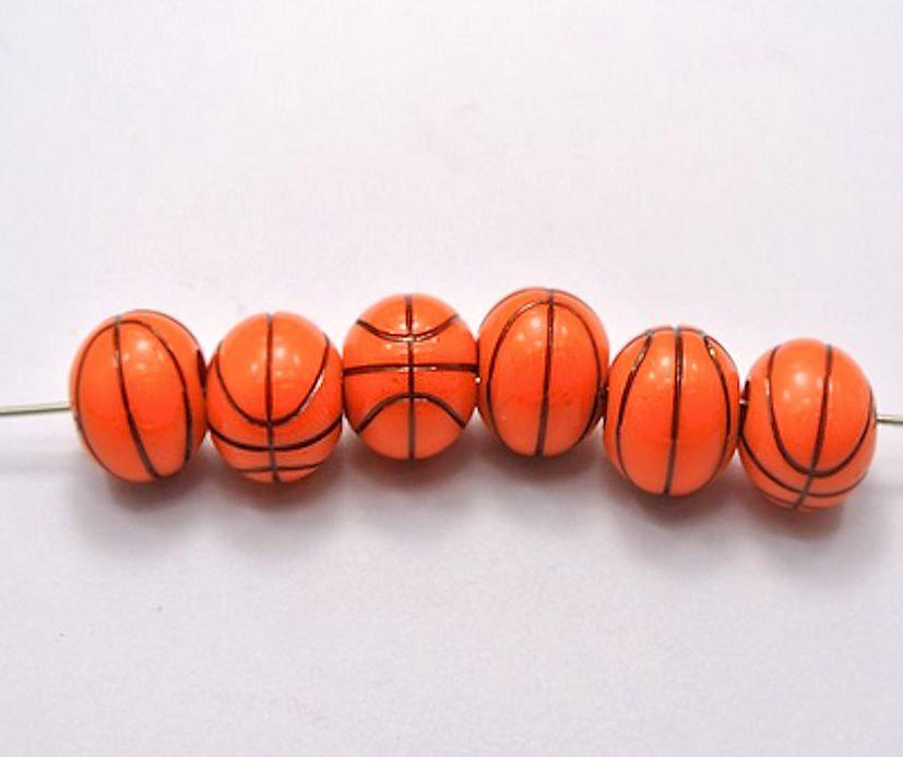 Round Acrylic Beads 12mm - Orange Basketball - 15 Beads - K179