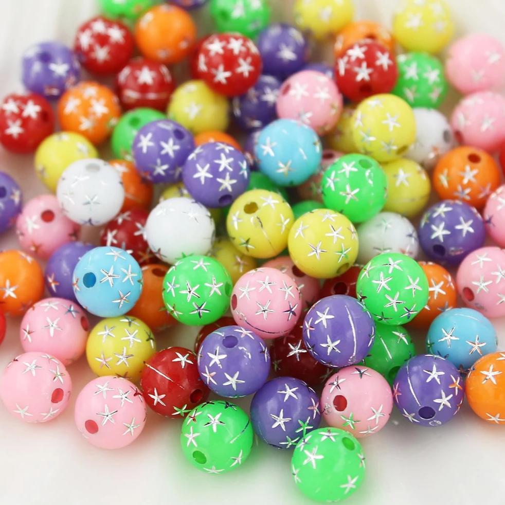 Perles Acryliques Rondes 8mm - Assortiment Rainbow Star Sparkle - 100 Perles - BD1581