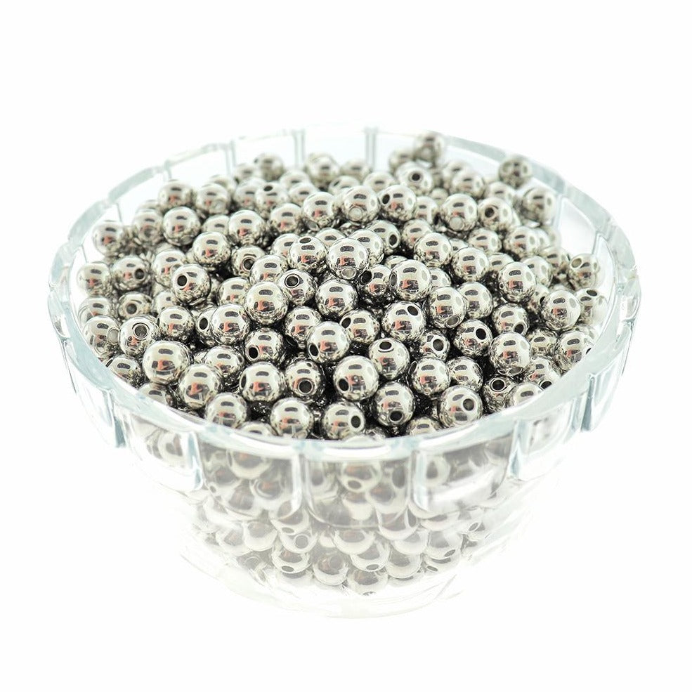 Round Acrylic Beads 8mm - Metallic Silver - 50 Beads - BD1951