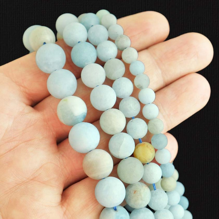 Round Aquamarine Beads 6mm -12mm - Choose Your Size - Pale Blue and Earth Tone - 10 Beads - BD659