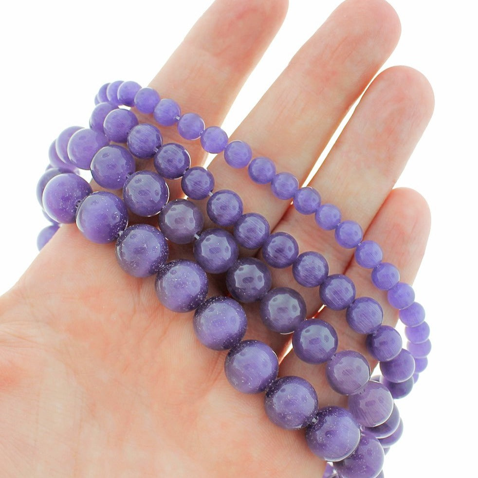 Perles rondes Cats Eye 6mm - 12mm - Choisissez votre taille - Deep Purple - 1 Full 15" Strand - BD1864