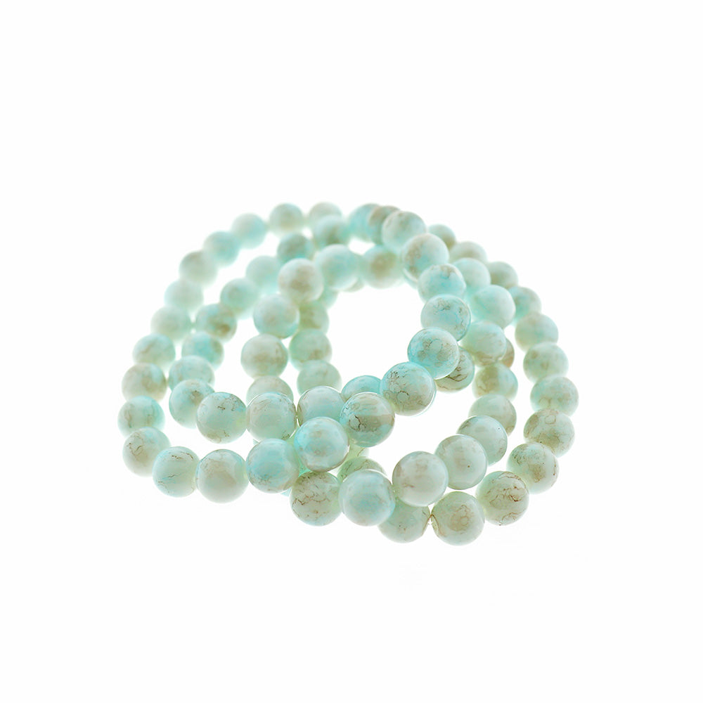 Round Glass Beads 10mm - Mottled Soft Blue and Sand - 15 Beads - BD120