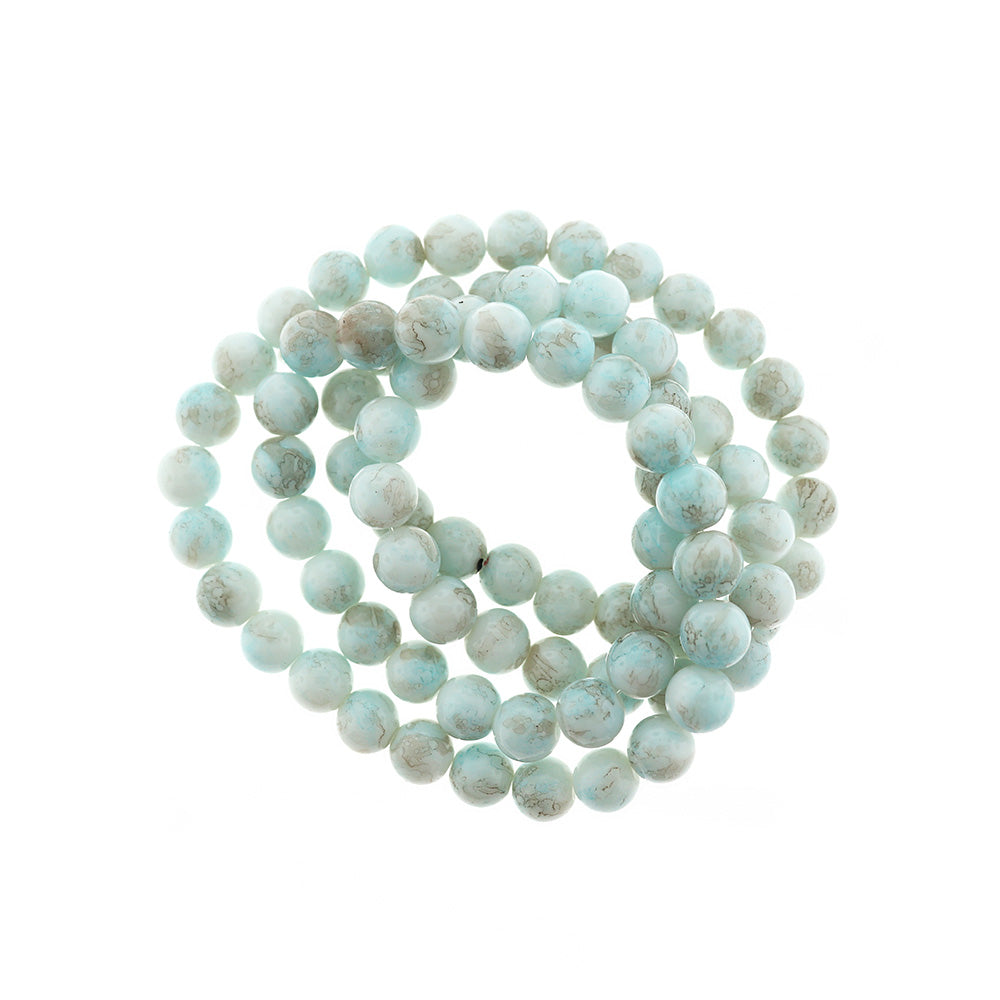 Round Glass Beads 10mm - Mottled Soft Blue and Sand - 15 Beads - BD120