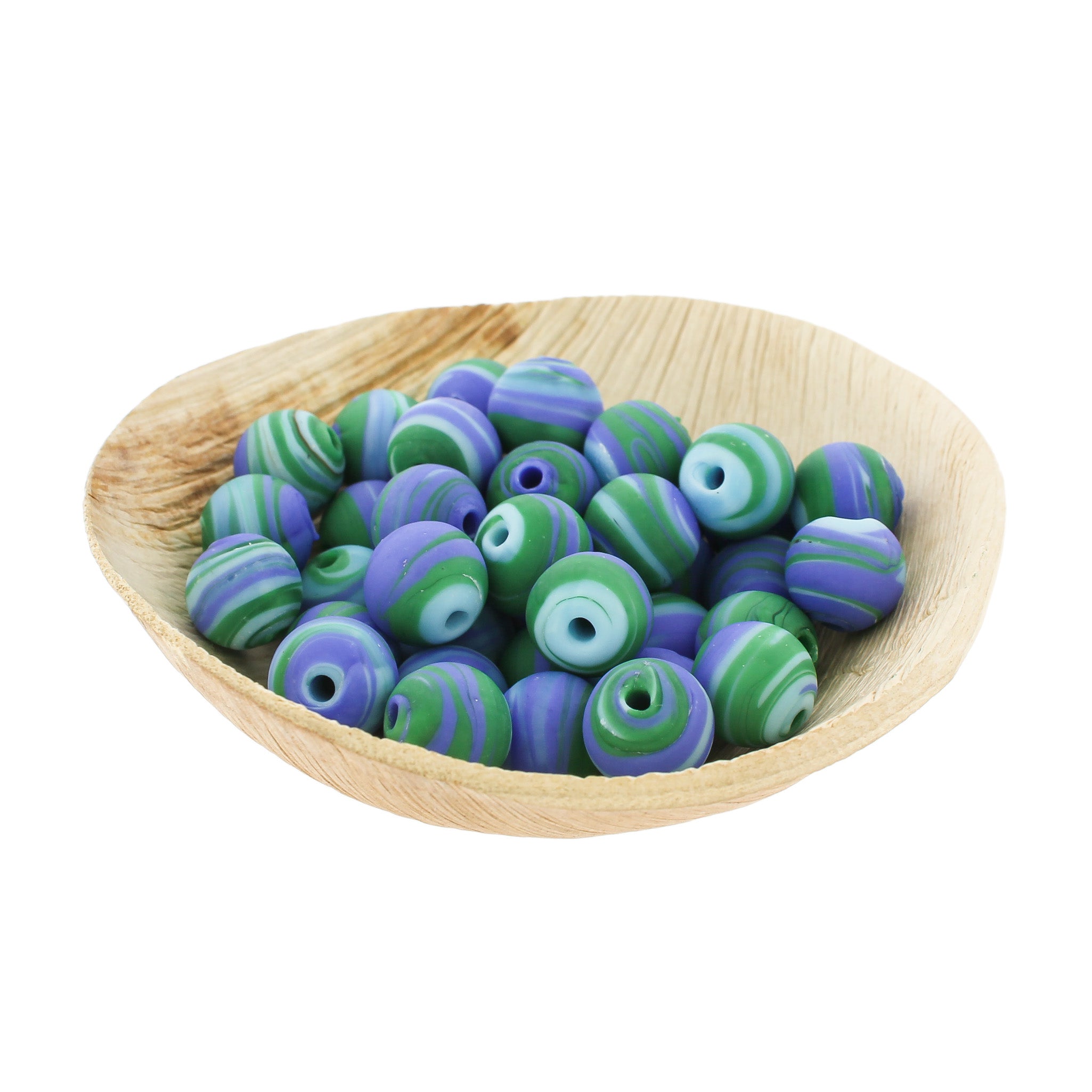 Round Glass Beads 12mm - Lampwork Ocean Swirl - 10 Beads - BD1548