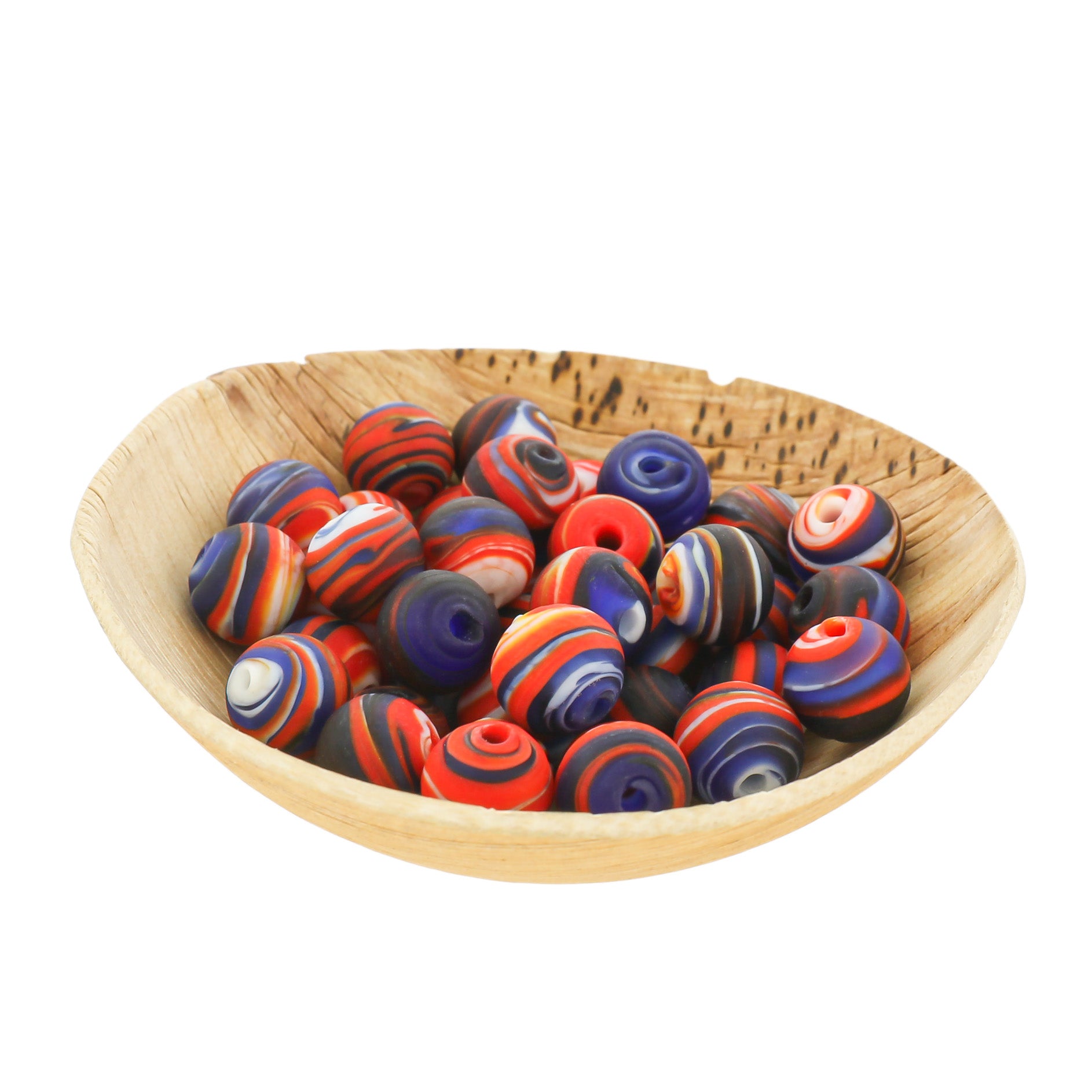 Round Glass Beads 12mm - Lampwork Red and Blue Swirl - 10 Beads - BD1550