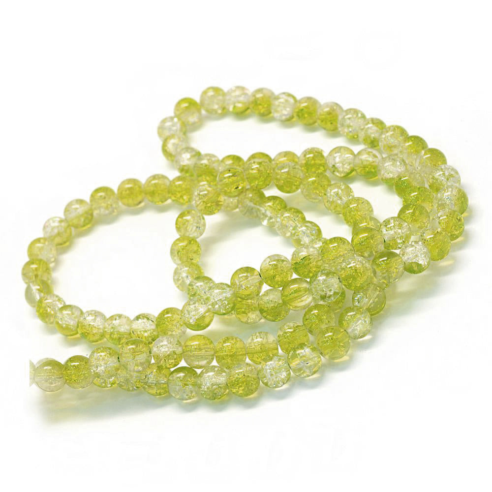 Perles de Verre Rondes 5mm - Craquelé Vert Printemps et Clair - 1 Rang 210 Perles - BD1374