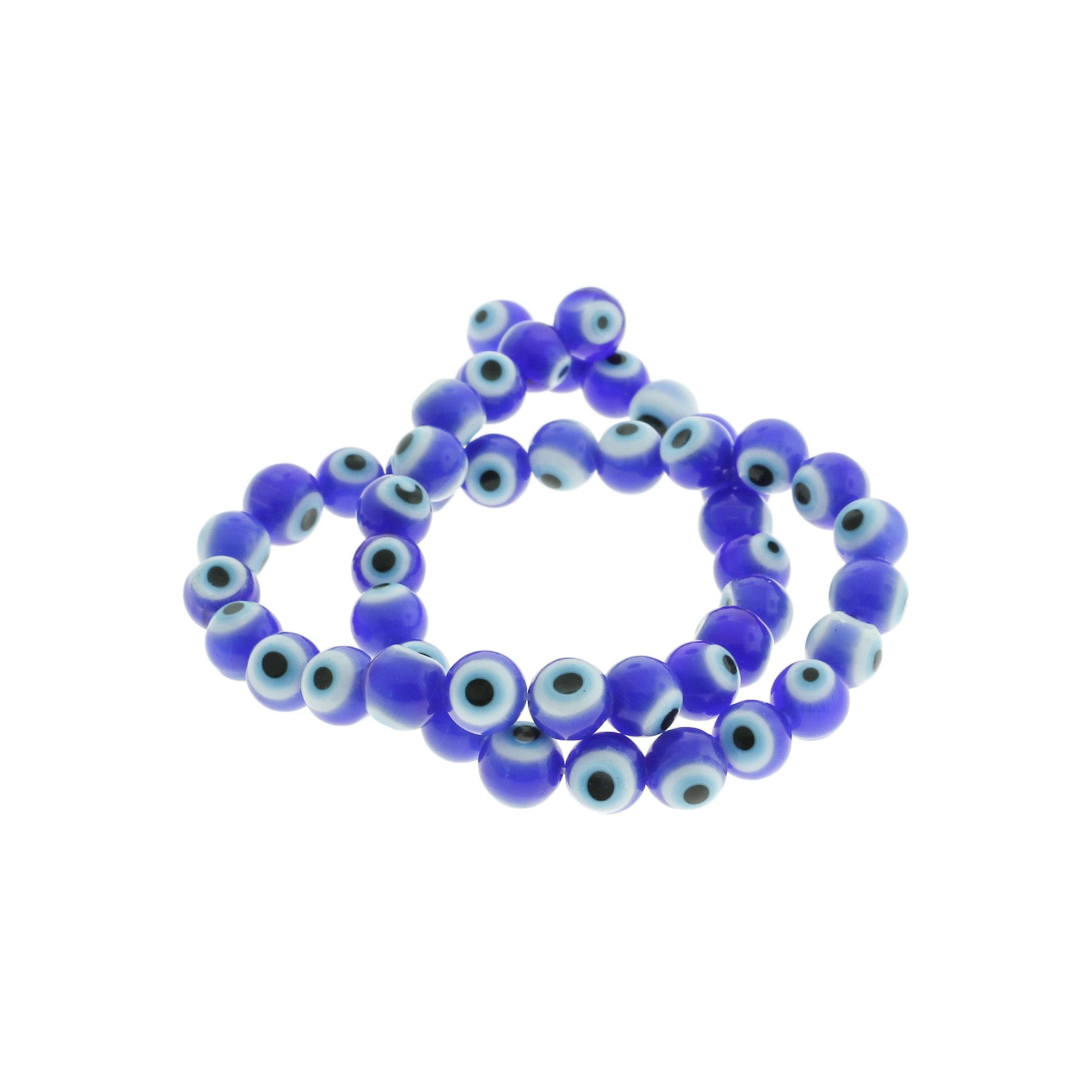 Round Glass Beads 6mm - 10mm - Choose Your Size - Blue and White Evil Eye - 1 Full 14" Strand - BD2738