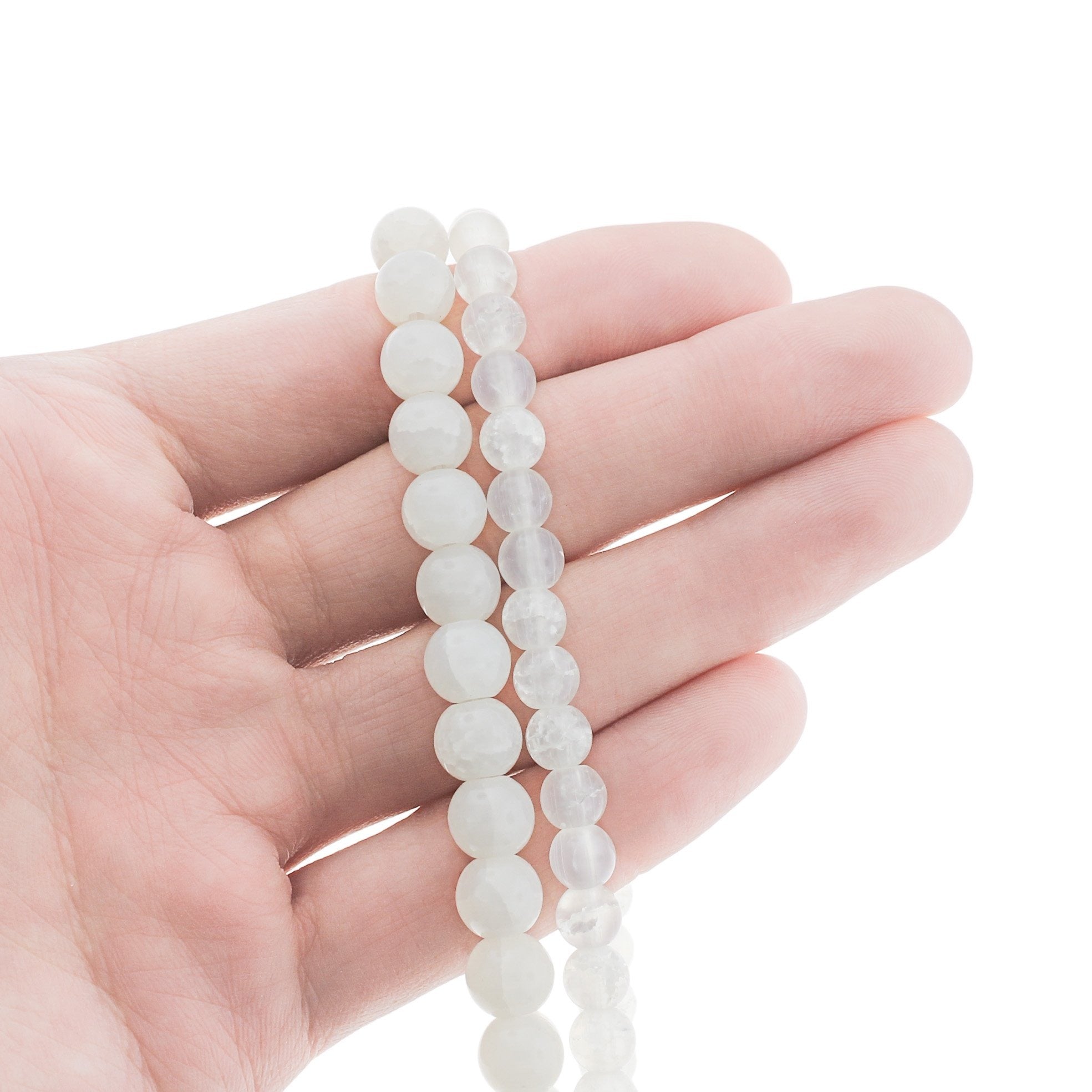 Perles de verre rondes 6mm - 8mm - Choisissez votre taille - Crackle White Imitation Jade - 1 Full 31.8" Strand - BD2731
