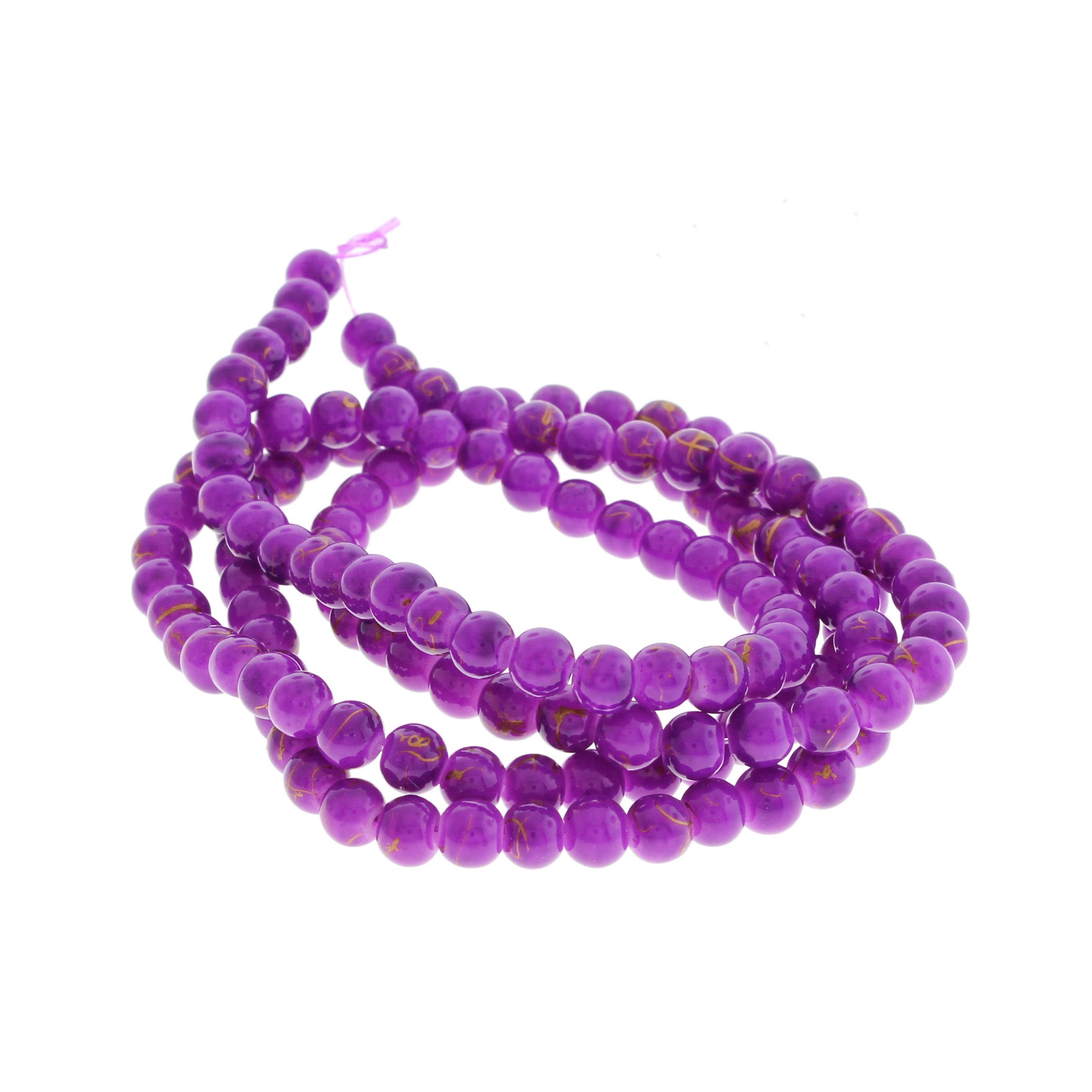 Round Glass Beads 6mm - Bright Purple and Gold - 1 Strand 100 Beads - BD1318