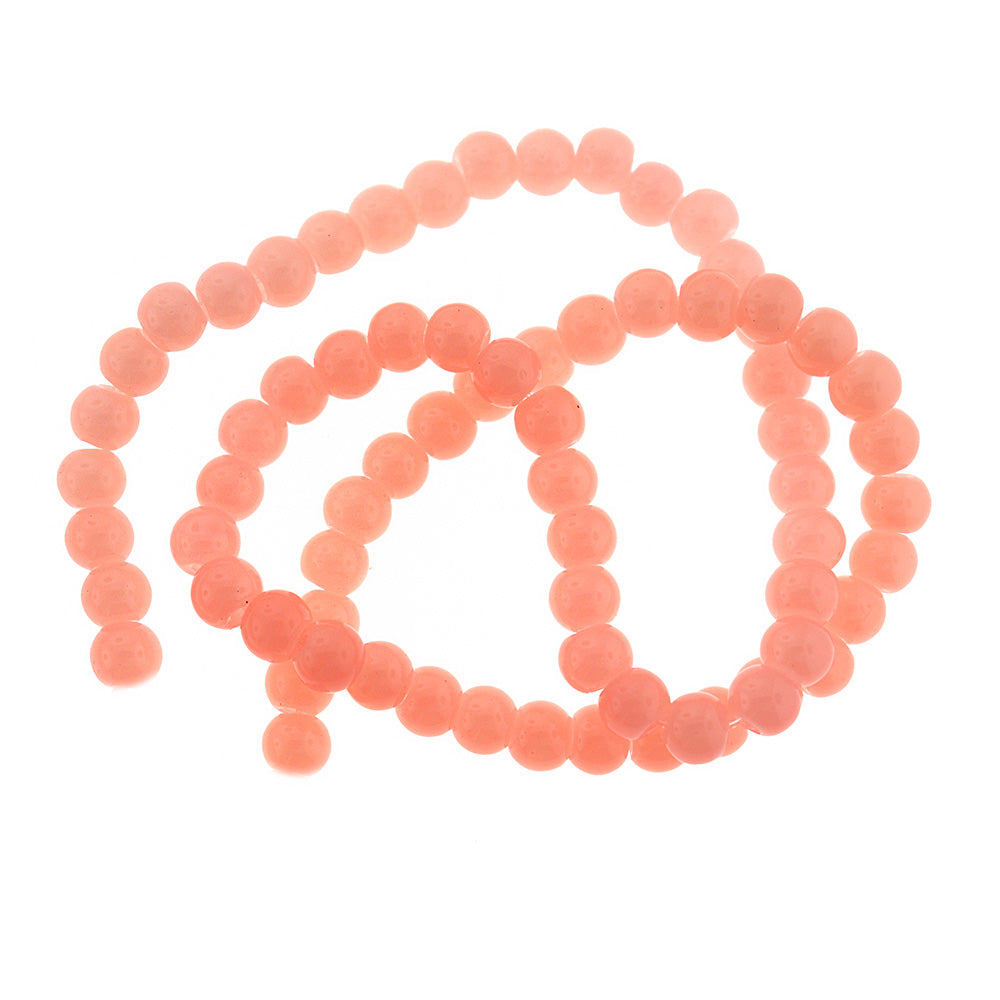 Round Glass Beads 6mm - Coral - 1 Strand 133 Beads - BD2573