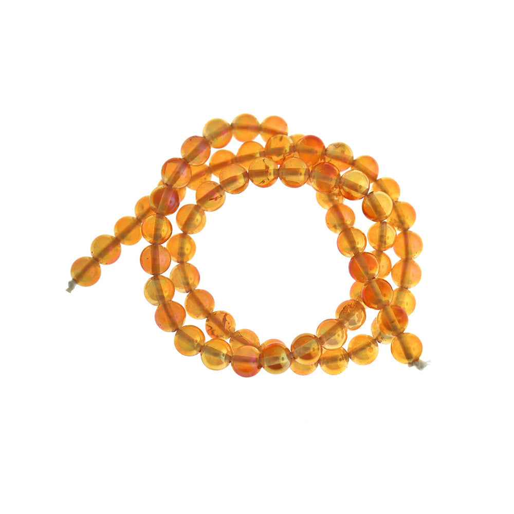 Round Glass Beads 6mm - Electroplated Yellow - 1 Strand 62 Beads - BD426