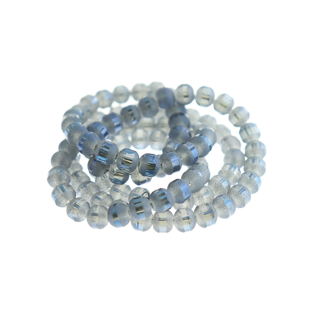 Round Glass Beads 6mm - Frosted Marine Blue - 1 Strand 100 Beads - BD1460