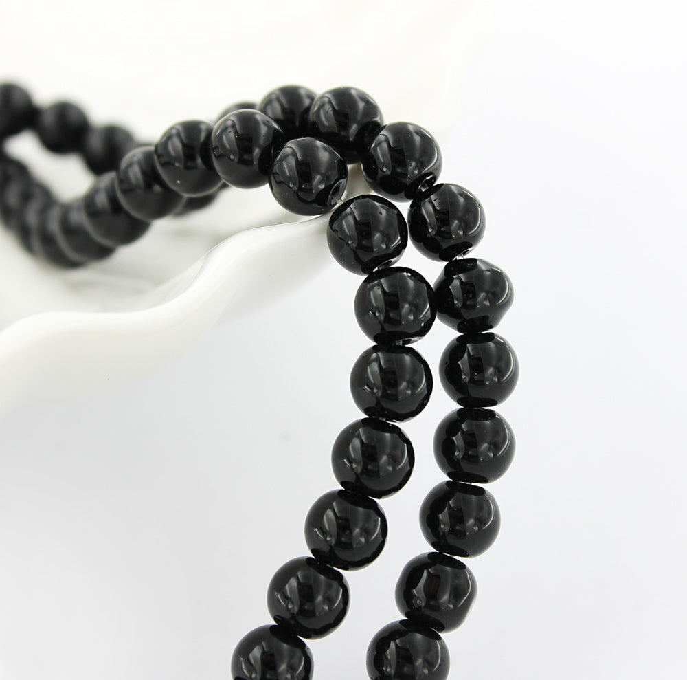 Perles de Verre Rondes 6mm - Noir Minuit - 1 Rang 74 Perles - BD060