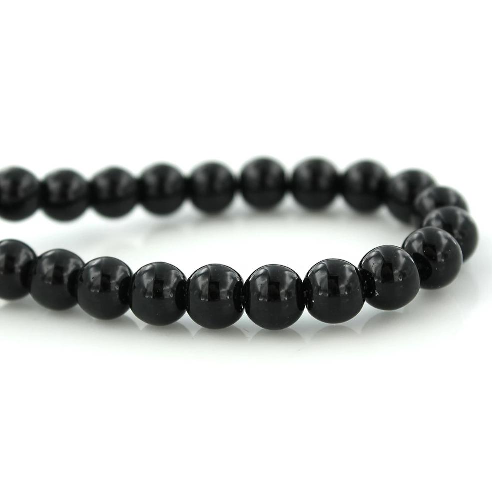 Perles de Verre Rondes 6mm - Noir Minuit - 1 Rang 74 Perles - BD060