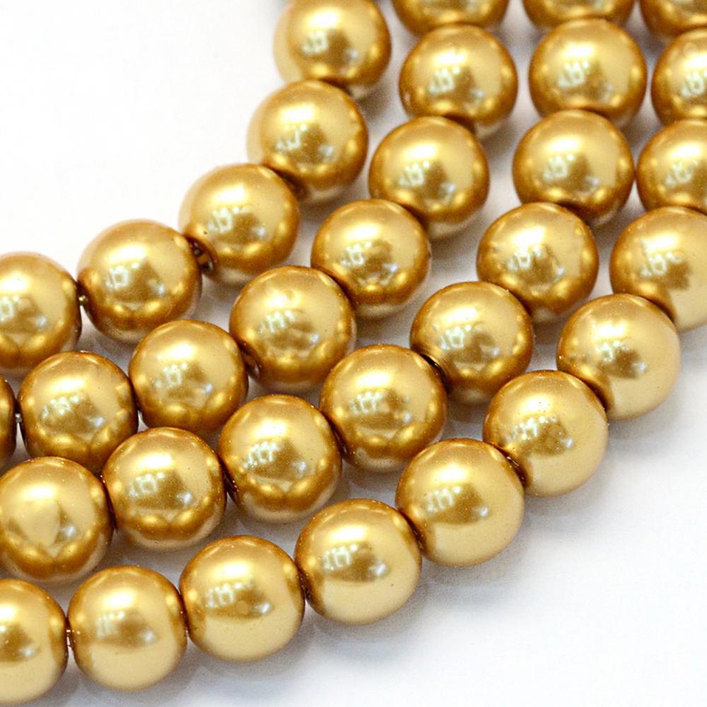 Round Glass Beads 6mm - Pearl Gold - 1 Strand 145 Beads - BD1478