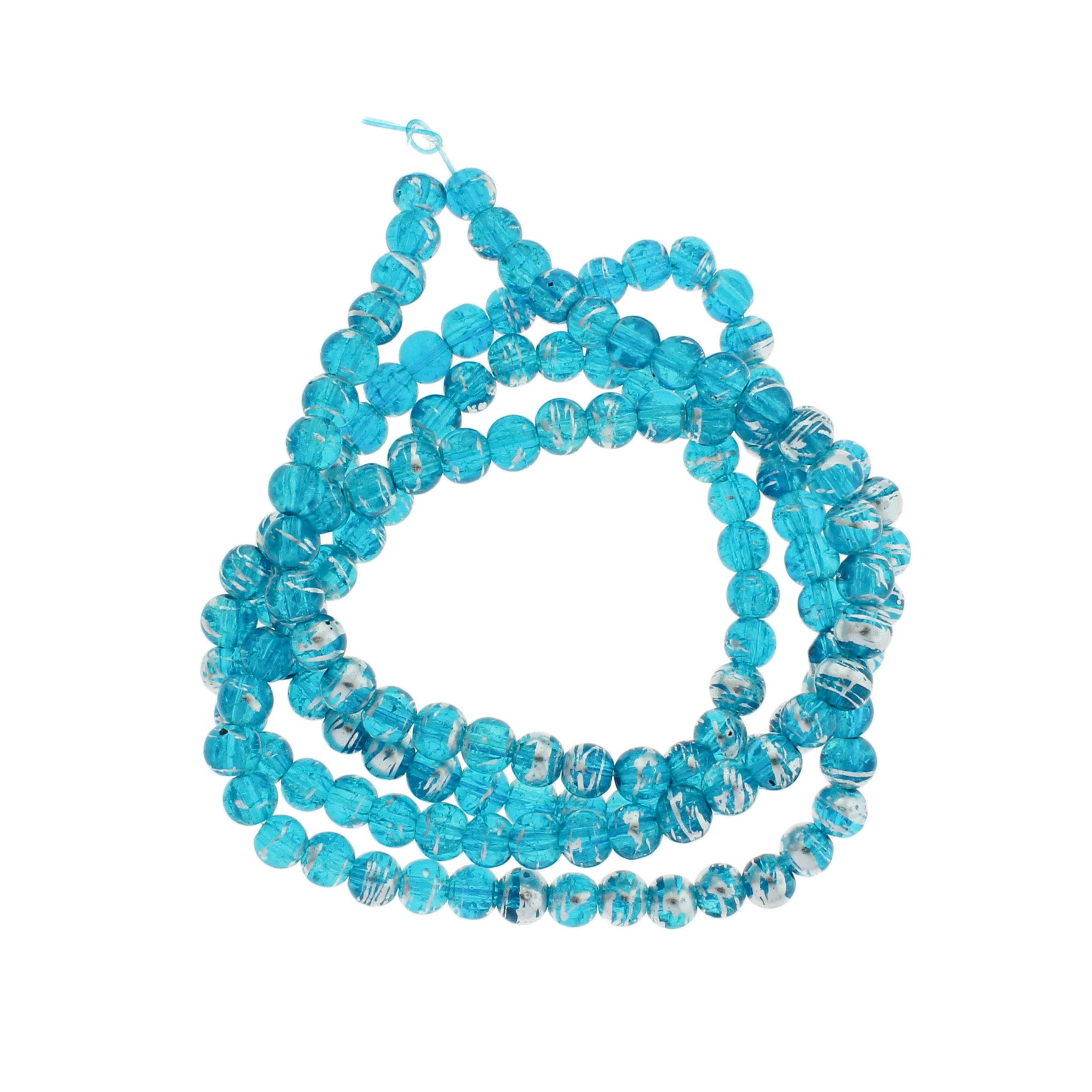 Round Glass Beads 6mm - Silver Drawbench Ice Blue Crackle - 1 Strand 140 Beads - BD2312