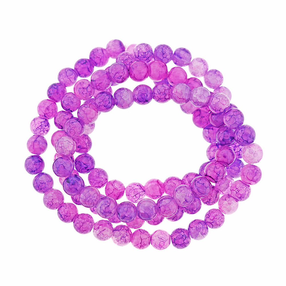 Perles de Verre Rondes 8mm - Orchidée Crinkle - 1 Rang 105 Perles - BD929