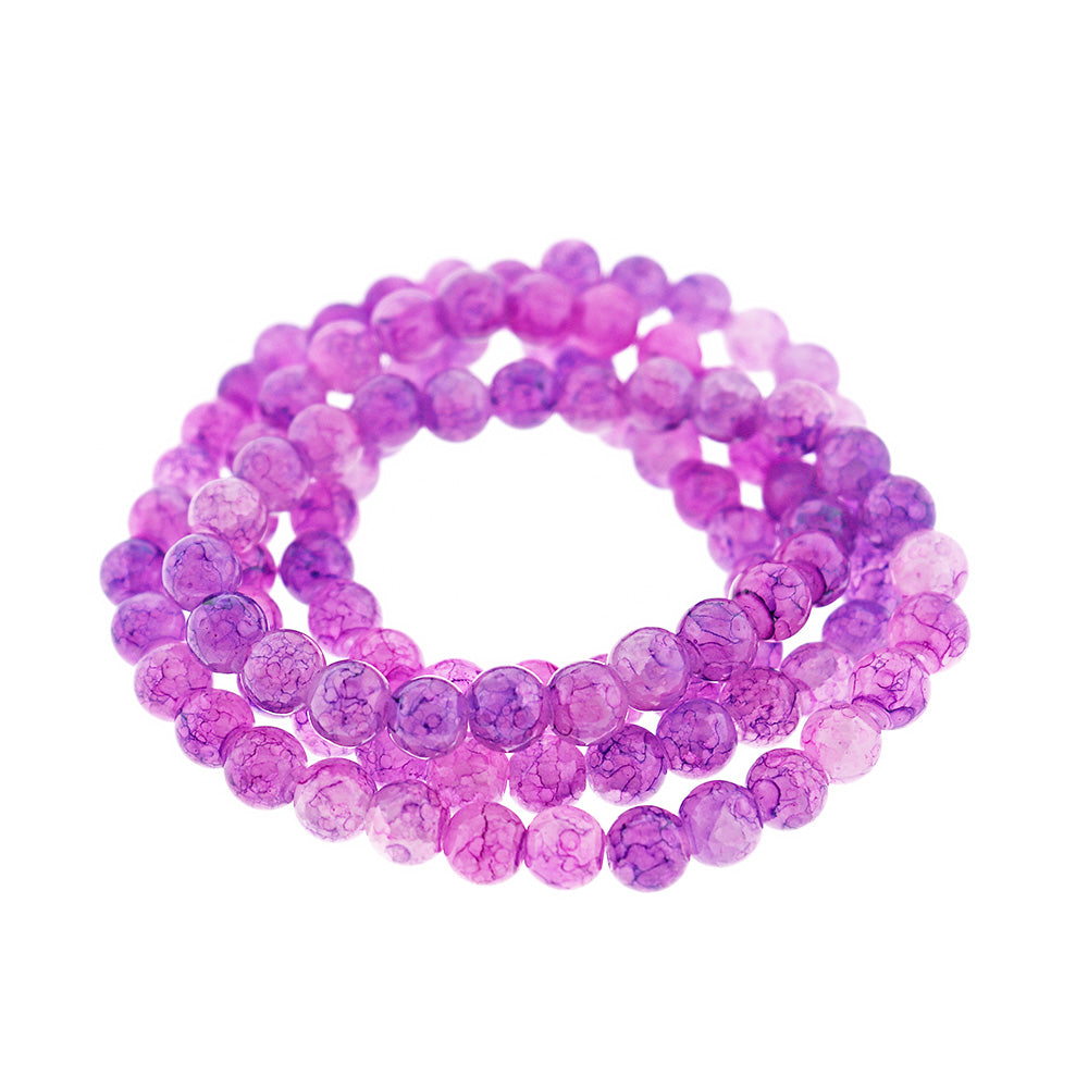 Perles de Verre Rondes 8mm - Orchidée Crinkle - 1 Rang 105 Perles - BD929