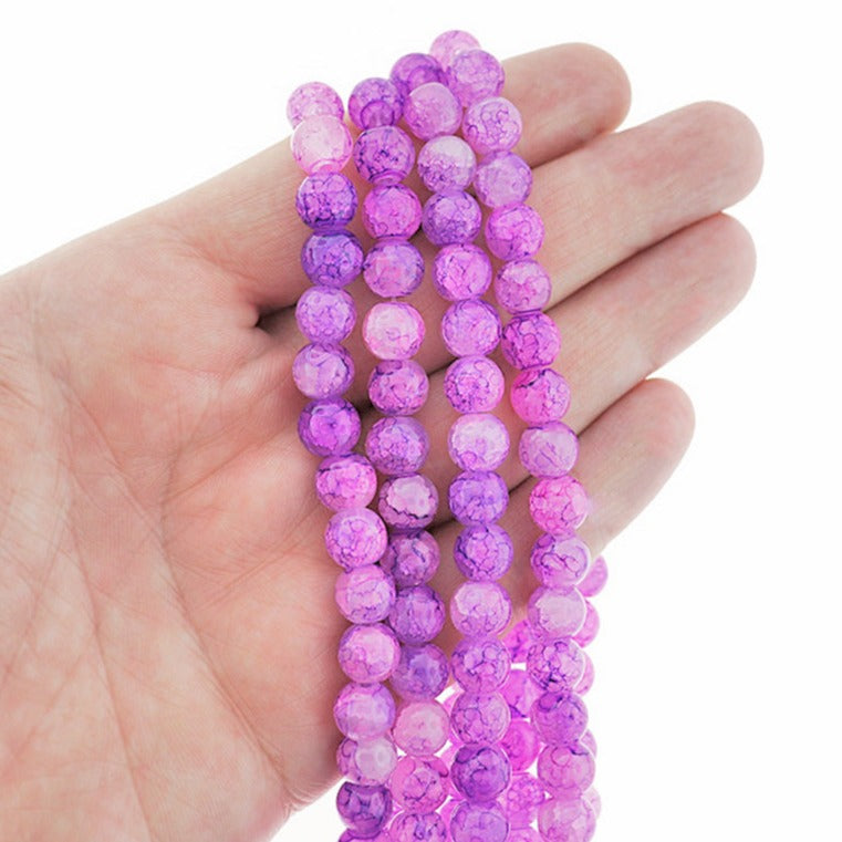 Perles de Verre Rondes 8mm - Orchidée Crinkle - 1 Rang 105 Perles - BD929