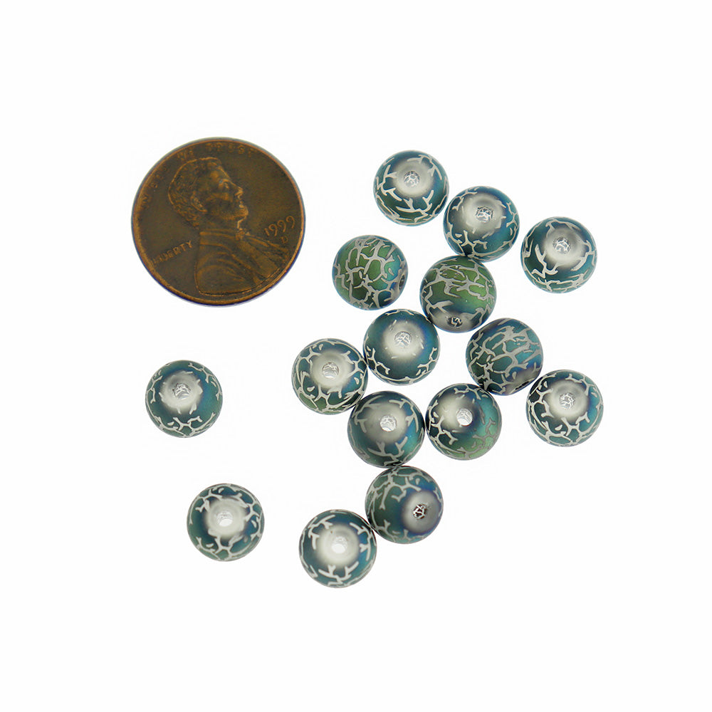 Round Glass Beads 8mm - Electroplated Blue Veins - 25 Beads - BD464
