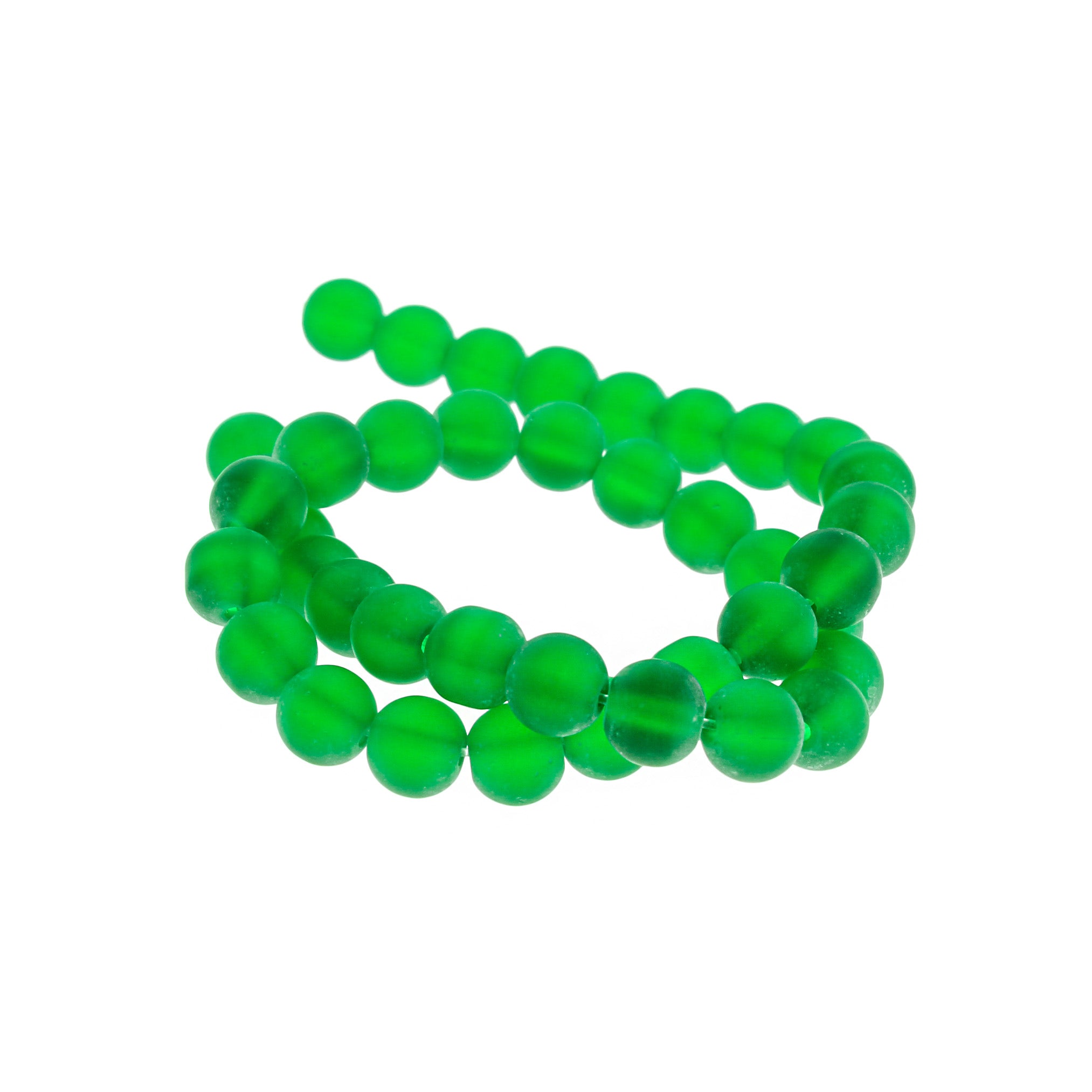 Round Glass Beads 8mm - Frosted Dark Green - 1 Strand 42 Beads - BD1061