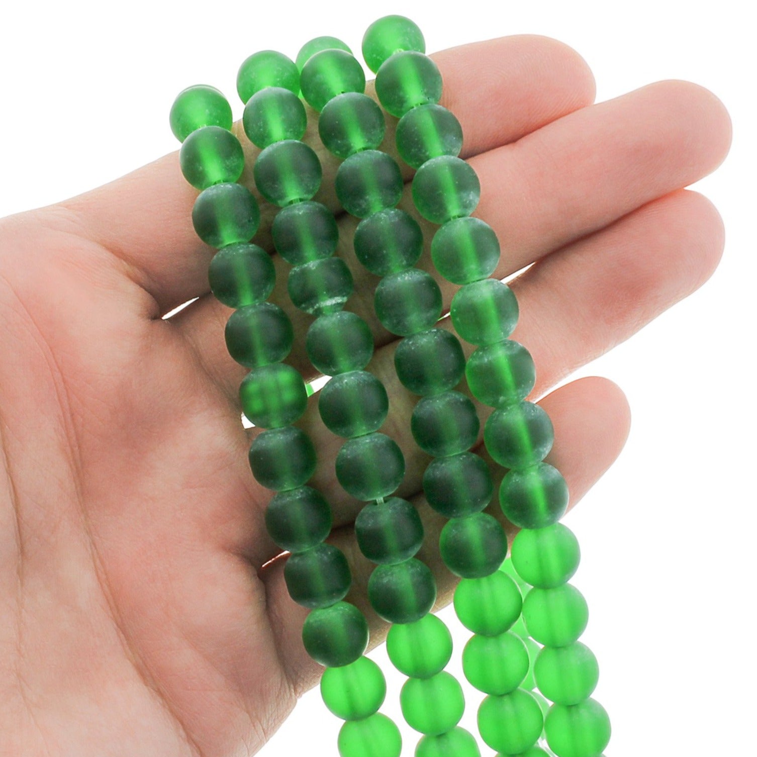Round Glass Beads 8mm - Frosted Dark Green - 1 Strand 42 Beads - BD1061
