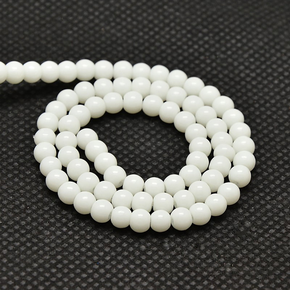 Round Glass Beads 8mm - Snow White - 1 Strand 40 Beads - BD062
