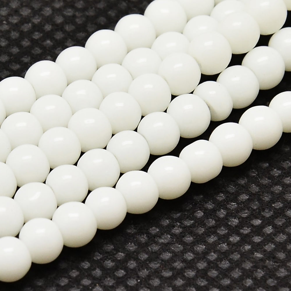 Round Glass Beads 8mm - Snow White - 1 Strand 40 Beads - BD062