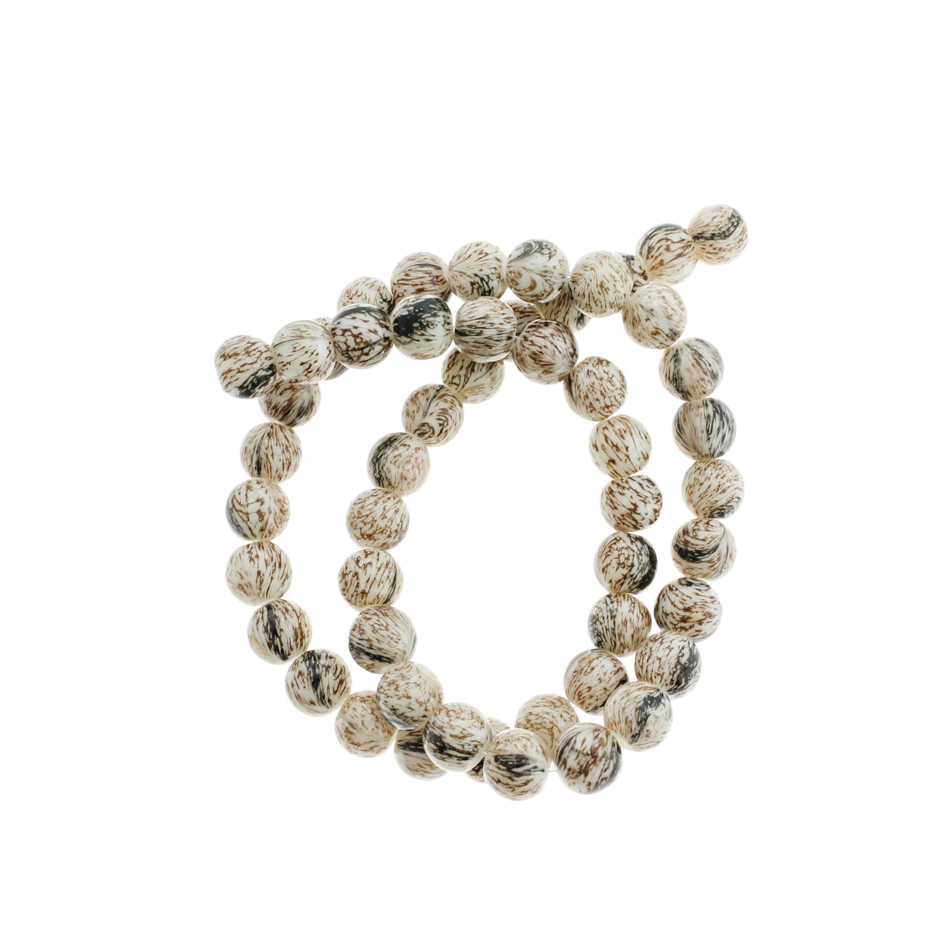 Perles de Verre Rondes 8mm - Tourbillon Marron et Noir - 1 Rang 48 Perles - BD2042