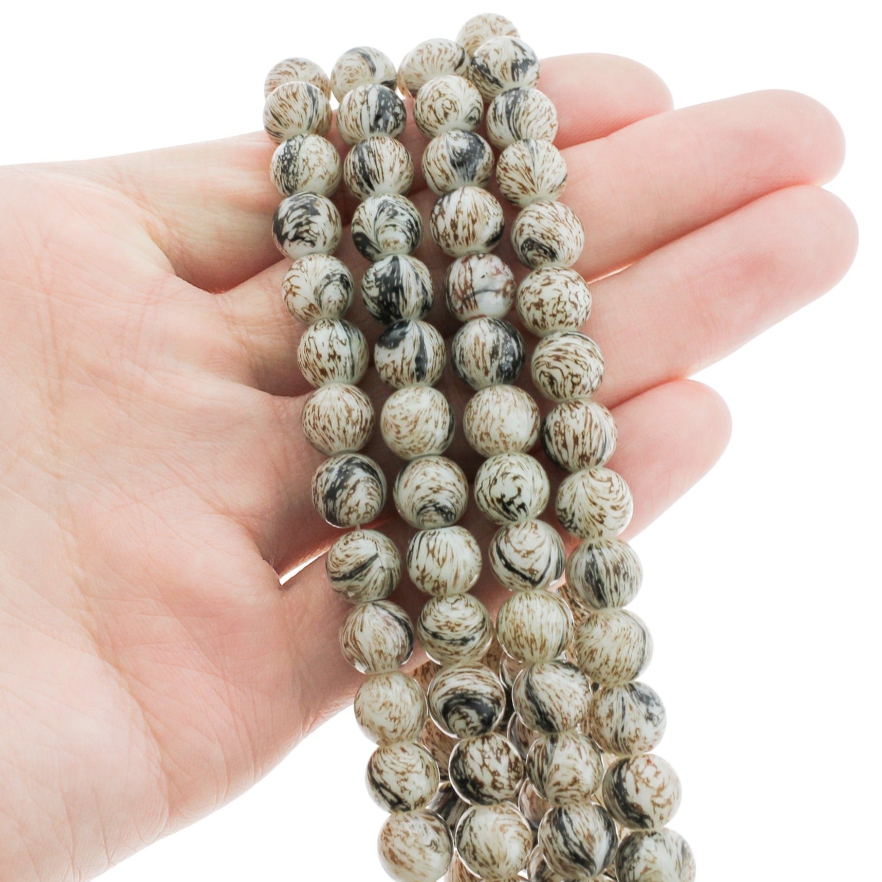 Perles de Verre Rondes 8mm - Tourbillon Marron et Noir - 1 Rang 48 Perles - BD2042