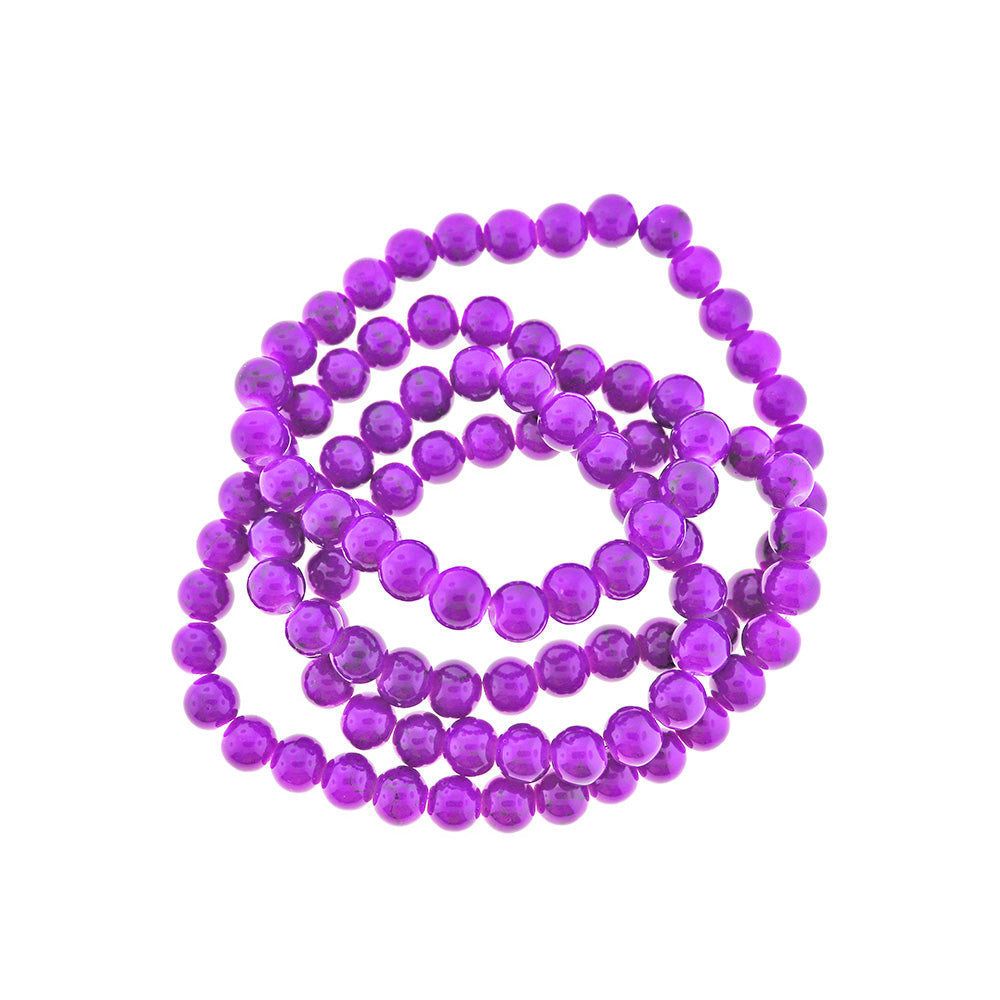 Perles de Verre Rondes 9mm - Violet Vif - 1 Rang 102 Perles - BD2000